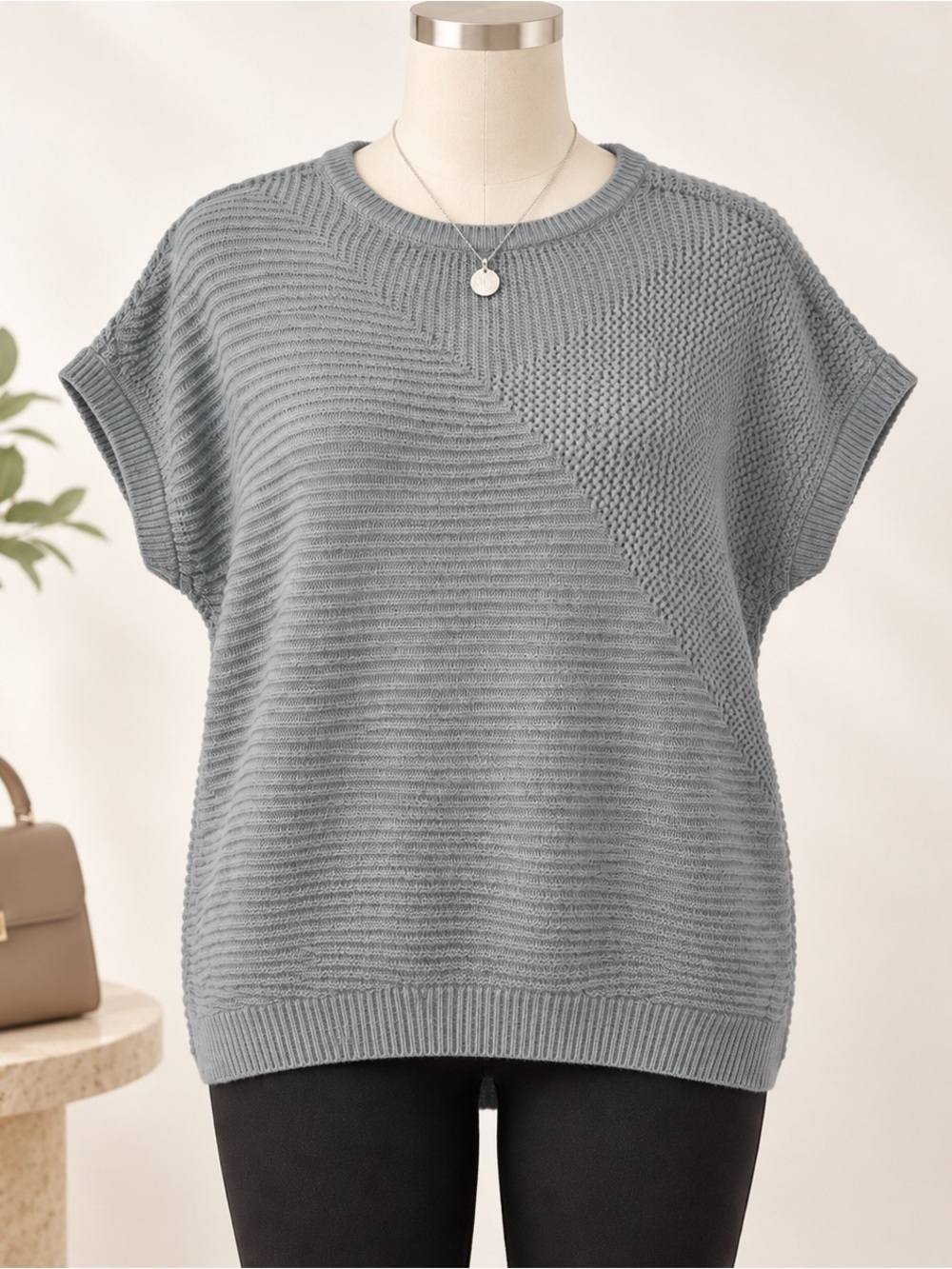 Barefoot Dreams CozyChic Ultra Lite Blue Gray Textured Sweater Medium